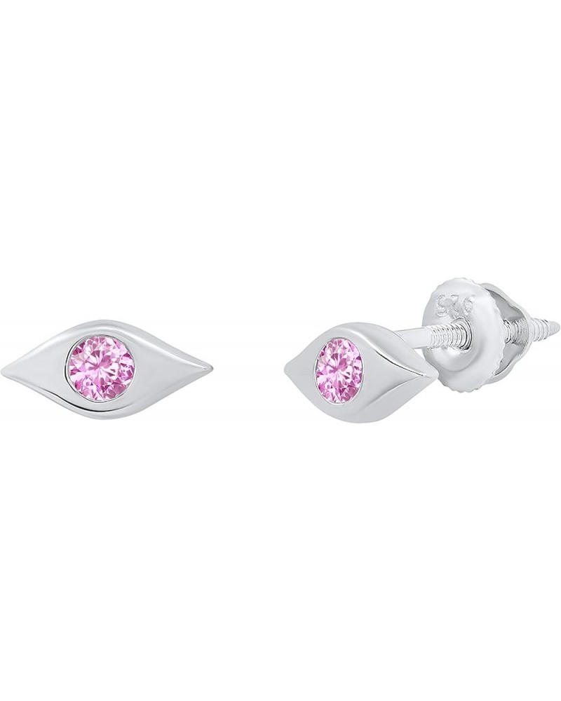 Round Gemstone Ladies Evil Eye Stud Earrings, Sterling Silver Pink Sapphire $25.88 Earrings