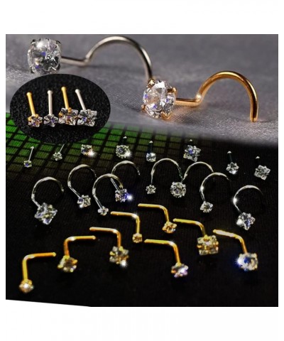 Nose Rings Studs L Nose Rings Screw Nose Rings Nose Bone Studs for Women 18g 20g 22g 14K Gold Plated 8pcs 20g Silver Screw Sh...