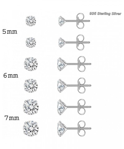 3 Pairs Cubic Zirconia Stud Earrings Set Hypoallergenic Round Fashion Jewelry Daily Use Anniversary Valentine Birthday Gift f...