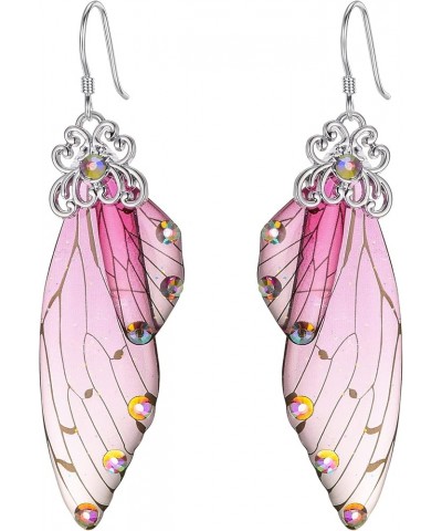 Butterfly Wing Hook Earrings Elegant Crystal Insect Dragonfly Drop Dangle Earrings for Women Girls Jewelry Pink Silver-Tone $...