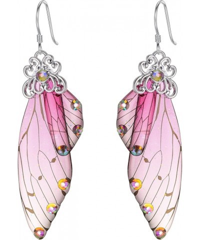 Butterfly Wing Hook Earrings Elegant Crystal Insect Dragonfly Drop Dangle Earrings for Women Girls Jewelry Pink Silver-Tone $...