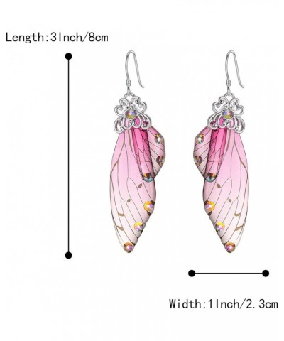 Butterfly Wing Hook Earrings Elegant Crystal Insect Dragonfly Drop Dangle Earrings for Women Girls Jewelry Pink Silver-Tone $...