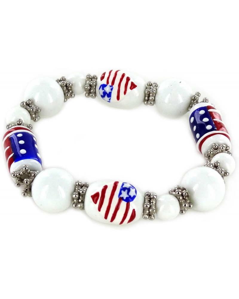 Linpeng IUP08-3 Patriotic Glass Beads Stretch Bracelet $5.77 Bracelets