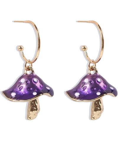 Cute Polka Dot Mushroom Drop Dangle Earrings Fun Simulation Mushroom Resin Earrings for Women Girls Food Jewelry Purple01 $8....