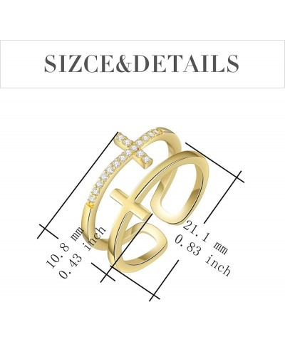 Helzel 18k Gold Plated Cubic Zirconia Double Cross Ring Silver Adjustable Cross Ring Cross Jewelry Religious Christian Gifts ...