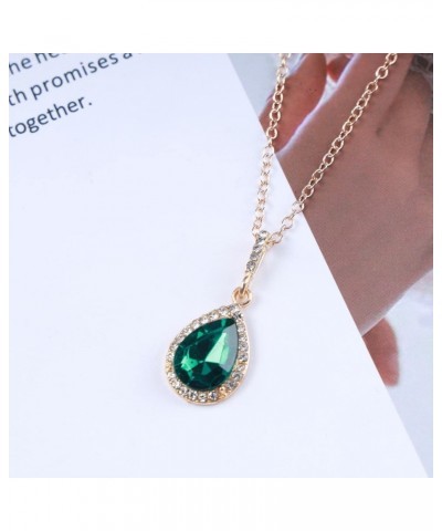 Boho Emerald Teardrop Necklace Choker Gold Emerald Pendant Necklace Green Gemstone Necklace Waterdrop Emerald Crystal Necklac...