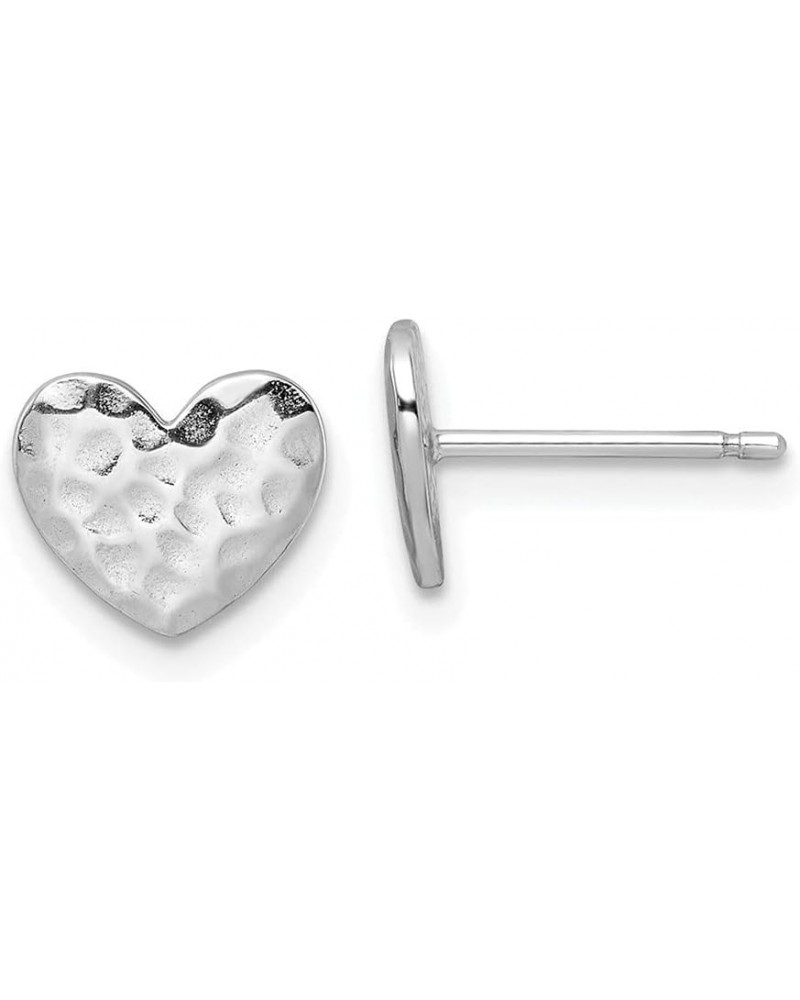 Sterling Silver Rhodium-plated Polished Hammered Heart Stud Earrings for Women $25.28 Earrings