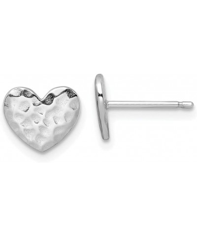 Sterling Silver Rhodium-plated Polished Hammered Heart Stud Earrings for Women $25.28 Earrings