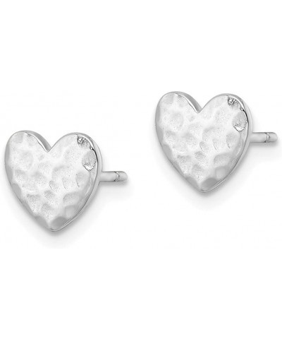 Sterling Silver Rhodium-plated Polished Hammered Heart Stud Earrings for Women $25.28 Earrings