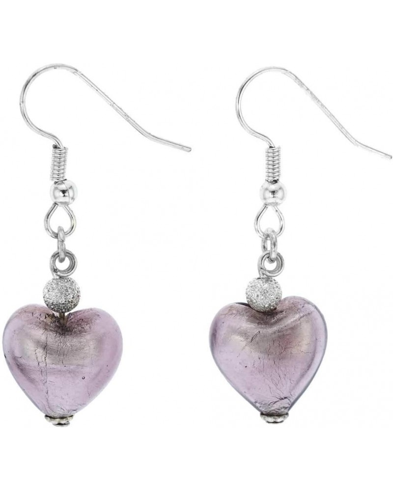 GlassOfVenice Murano Glass Heart Earrings - Light Purple $17.58 Earrings