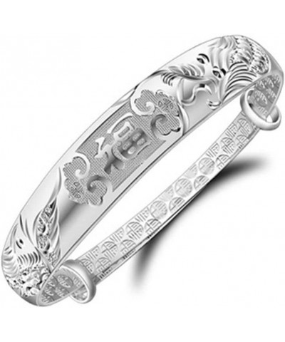 Women's 999 Solid Sterling Silver Chinese Dragon Phoenix Carved Adjustable Bangle Bracelet 15g Weight for Women,Ladies and El...