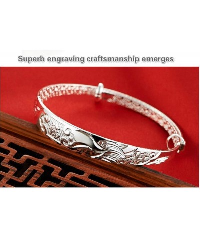 Women's 999 Solid Sterling Silver Chinese Dragon Phoenix Carved Adjustable Bangle Bracelet 15g Weight for Women,Ladies and El...