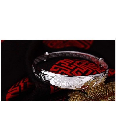 Women's 999 Solid Sterling Silver Chinese Dragon Phoenix Carved Adjustable Bangle Bracelet 15g Weight for Women,Ladies and El...