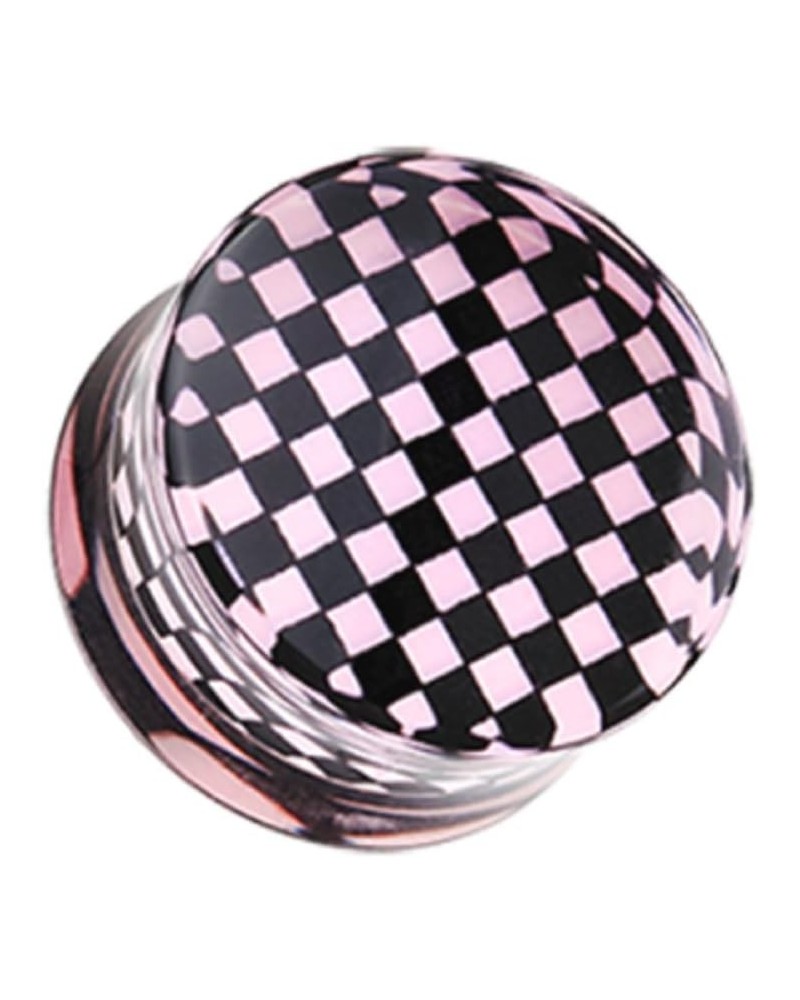 Classic Checker Inlay Double Flared Ear Gauge Plug (Sold by Pair) 1", Pink $13.19 Body Jewelry