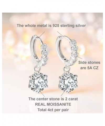 2-6CT Moissanite Hoop Earrings for Women, DF Color Ideal Cut 925 Sterling Silver Simulated Diamond Dangle Earrings with Certi...