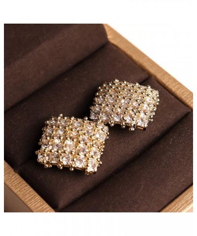 Large Gold CZ Square Geometric Stud Earrings for Women - Big Vintage Sparkly Cubic Zirconia Crystal Statement Rhombus Studs P...