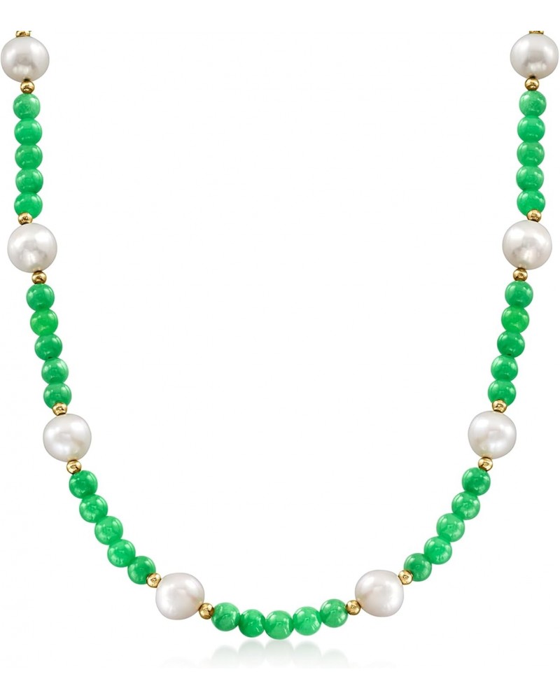 9-10mm Cultured Pearl and 6mm Jade Bead Necklace With 18kt Gold Over Sterling. 18 inches $46.90 Necklaces