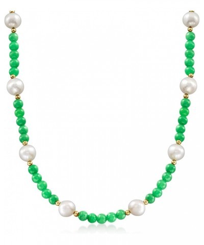 9-10mm Cultured Pearl and 6mm Jade Bead Necklace With 18kt Gold Over Sterling. 18 inches $46.90 Necklaces