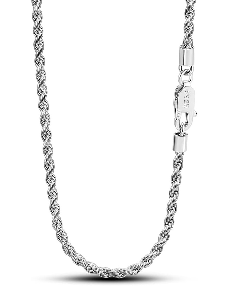 Men 925 Sterling Silver 3mm Twist Rope Chain Necklace Women Diamond Cut Clasp Rope Box Chain 16 "17" 18 "19" 20 "22" 24 "26" ...