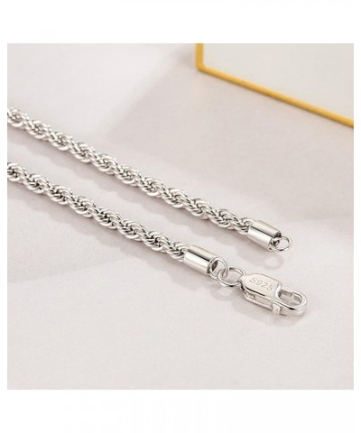 Men 925 Sterling Silver 3mm Twist Rope Chain Necklace Women Diamond Cut Clasp Rope Box Chain 16 "17" 18 "19" 20 "22" 24 "26" ...