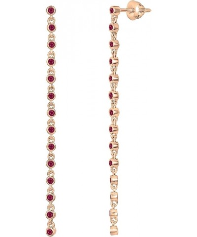 Round Gemstone or Diamond Ladies Linear Bar Drop Earrings in Gold 18K - Metal Stamp Rose Gold in Screw Back Ruby $137.64 Earr...