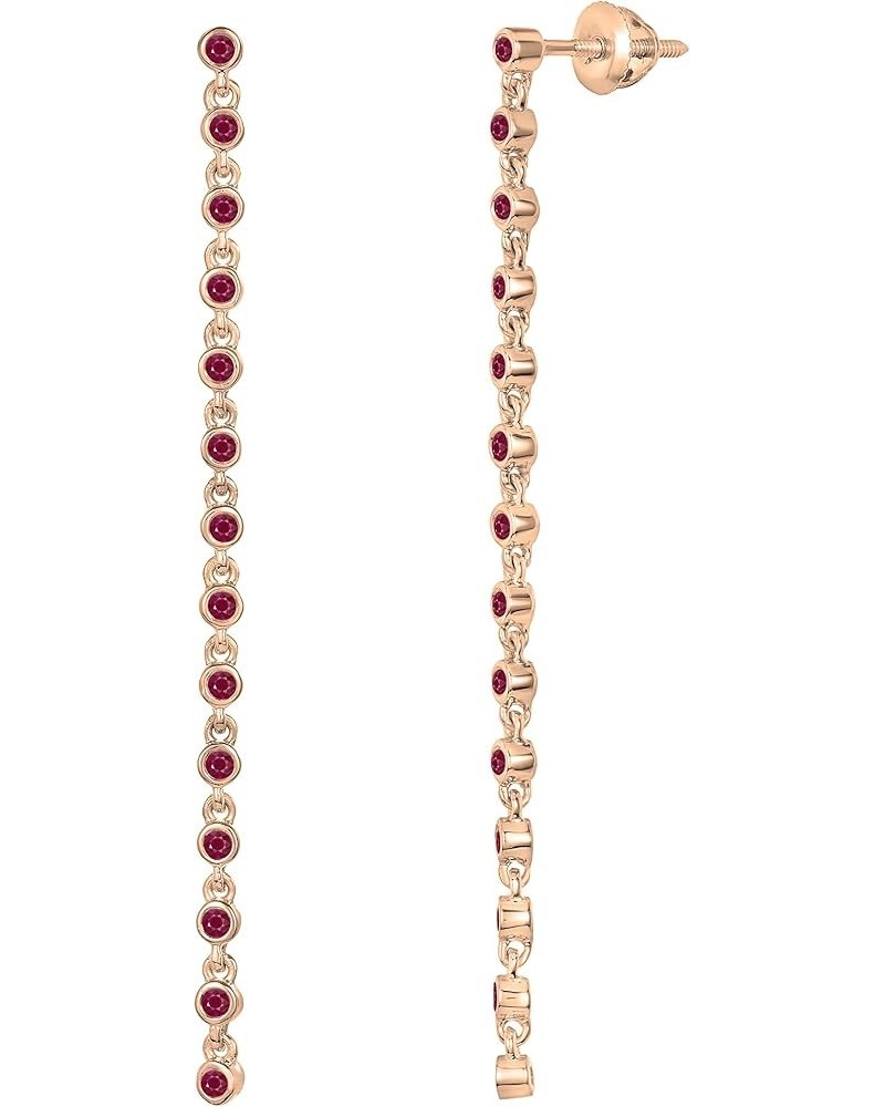 Round Gemstone or Diamond Ladies Linear Bar Drop Earrings in Gold 18K - Metal Stamp Rose Gold in Screw Back Ruby $137.64 Earr...