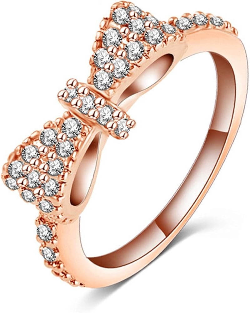 14k Rose Gold Women's Bow Ring Cubic Zirconia Fashion Necktie Ring Shiny All Diamond Stackable Love Ring Wedding Promise Roma...