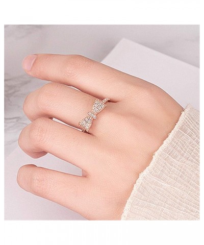 14k Rose Gold Women's Bow Ring Cubic Zirconia Fashion Necktie Ring Shiny All Diamond Stackable Love Ring Wedding Promise Roma...