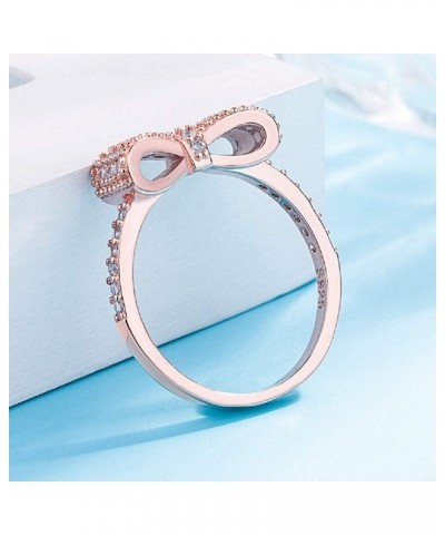 14k Rose Gold Women's Bow Ring Cubic Zirconia Fashion Necktie Ring Shiny All Diamond Stackable Love Ring Wedding Promise Roma...