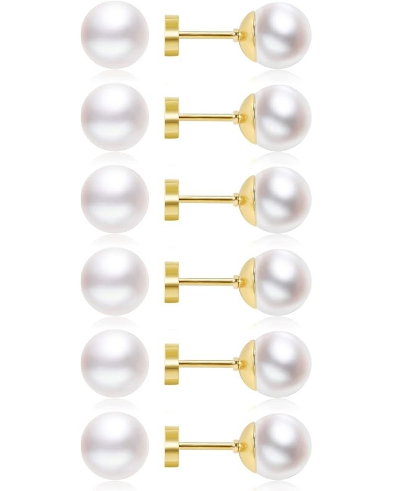 Dainty Flat Back Pearl Earrings for Women, 6 Pairs Flatback Pearl Earrings in 14K Gold Silver 3-8MM Studs Earring Sets for Mu...