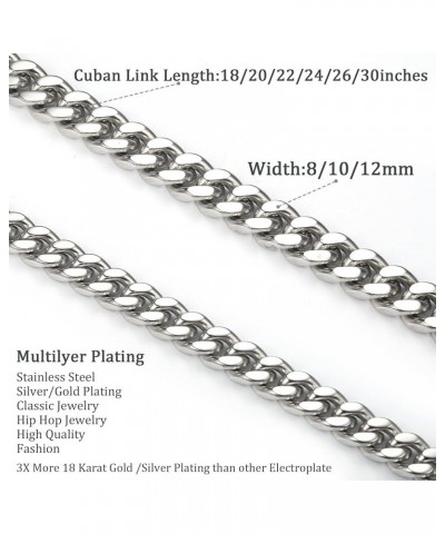 Silver Chain Gold Chain for Men Boys 18K Gold Plated 316L Stainless Steel Miami Cuban Link Chain for Women 8/10/12mm Diamond ...