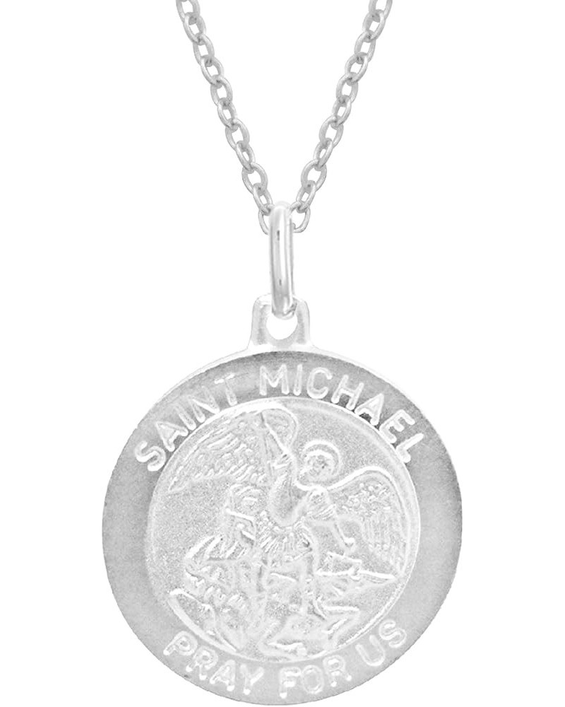 Sterling Silver Saint St Michael Medal Round Pendant Necklaces 20.0 Inches 19MM $13.49 Necklaces