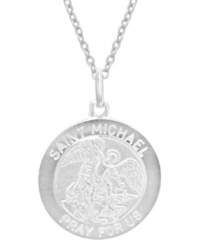 Sterling Silver Saint St Michael Medal Round Pendant Necklaces 20.0 Inches 19MM $13.49 Necklaces