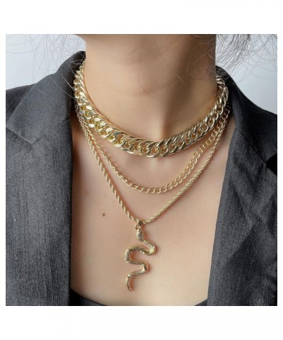 Gold Snake Layered Chunky Necklace Silver Dainty Snake Pendant Multilayered Long Chain Pearl Choker Jewelry Gift for Women Go...