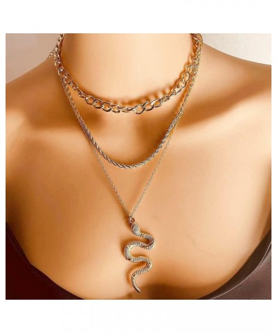 Gold Snake Layered Chunky Necklace Silver Dainty Snake Pendant Multilayered Long Chain Pearl Choker Jewelry Gift for Women Go...