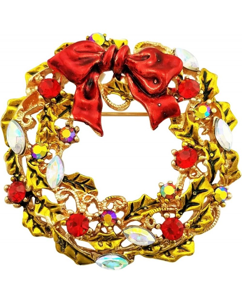 Green Red Austrian Crystal Round Wreath Brooch Pin gold-tone $7.55 Brooches & Pins