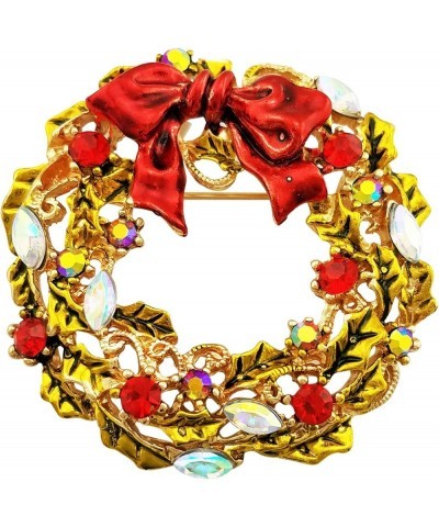 Green Red Austrian Crystal Round Wreath Brooch Pin gold-tone $7.55 Brooches & Pins