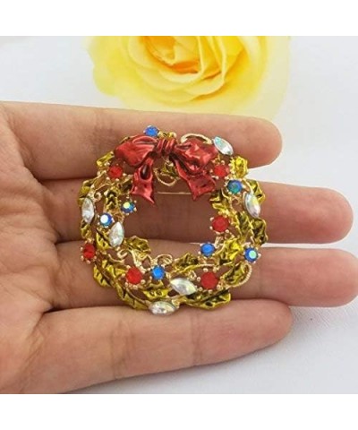 Green Red Austrian Crystal Round Wreath Brooch Pin gold-tone $7.55 Brooches & Pins