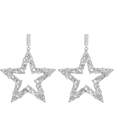 Rhinestone Big Star Sparkly CZ Statement Dangle Earrings 925 Sterling Silver Post Stud Exaggerate Crystal Stars Fashion Light...