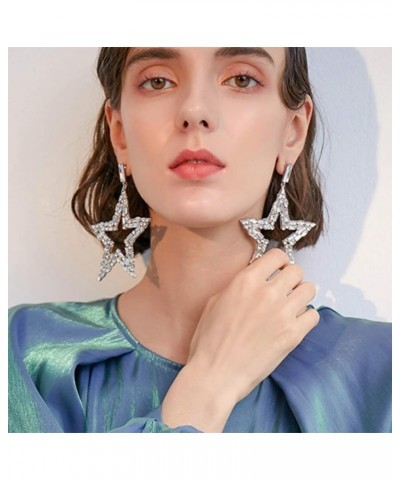 Rhinestone Big Star Sparkly CZ Statement Dangle Earrings 925 Sterling Silver Post Stud Exaggerate Crystal Stars Fashion Light...