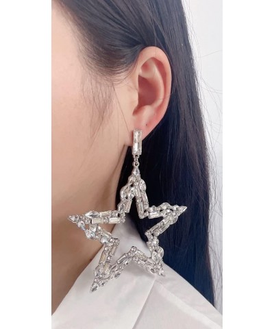 Rhinestone Big Star Sparkly CZ Statement Dangle Earrings 925 Sterling Silver Post Stud Exaggerate Crystal Stars Fashion Light...