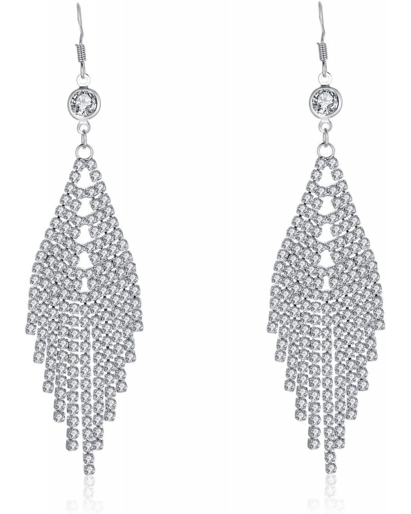 Chandelier Earrings: Elegant Transparent Crystal Tassel Drops Hooks | Sterling Silver Hypoallergenic for Women | Weddings, Ch...