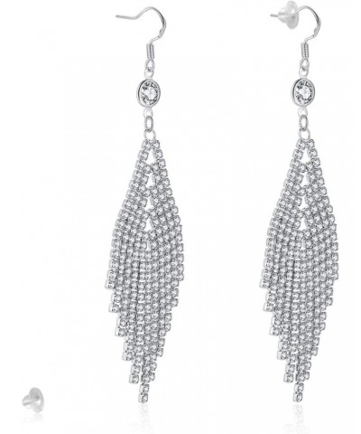 Chandelier Earrings: Elegant Transparent Crystal Tassel Drops Hooks | Sterling Silver Hypoallergenic for Women | Weddings, Ch...