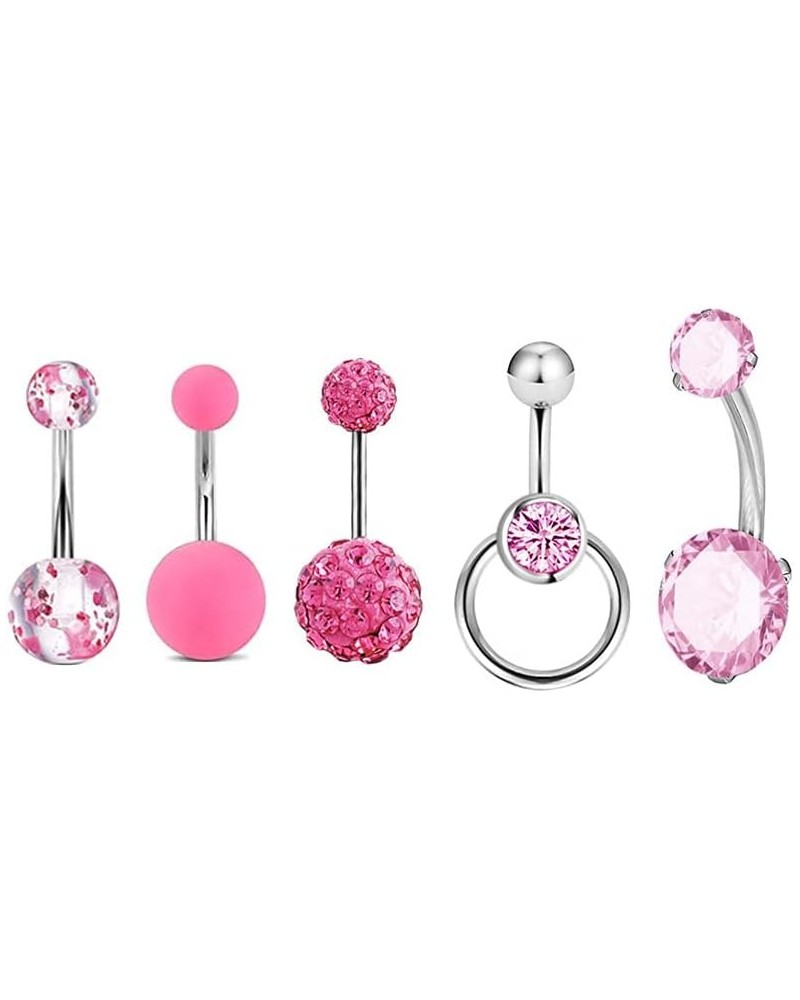 5pcs 14G Stainless Steel Belly Button Rings Navel Rings CZ Curved Barbell Piercing Belly Rings for Women Pink $8.15 Body Jewelry