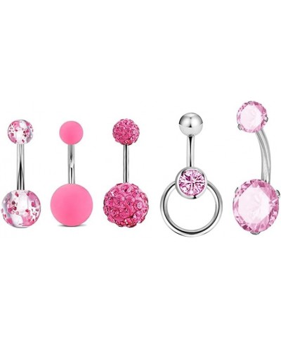 5pcs 14G Stainless Steel Belly Button Rings Navel Rings CZ Curved Barbell Piercing Belly Rings for Women Pink $8.15 Body Jewelry