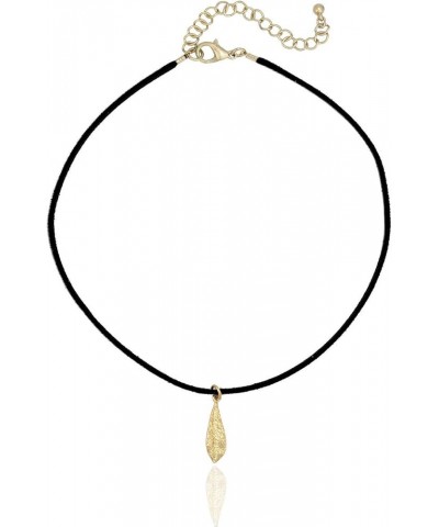 Black Suede Leather Cord Choker Gold Geometric Pendant Choker Necklace for Women Teen Textured Leaf_Black $11.39 Necklaces