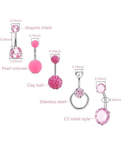 5pcs 14G Stainless Steel Belly Button Rings Navel Rings CZ Curved Barbell Piercing Belly Rings for Women Pink $8.15 Body Jewelry