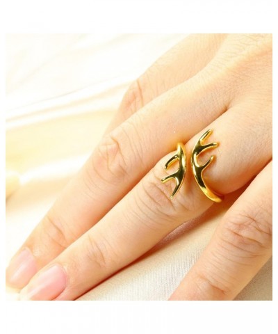 Women's Elk Deer Antlers Ring - Gold/Silver Plated Country Forest Hunting Ring, Personality Cowgirl Ring Jewelry Birthday Chr...