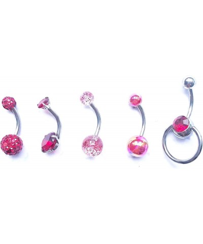 5pcs 14G Stainless Steel Belly Button Rings Navel Rings CZ Curved Barbell Piercing Belly Rings for Women Pink $8.15 Body Jewelry