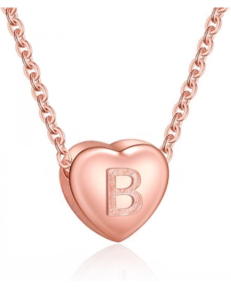 Dainty Initial Necklace S925 Sterling Silver Letters A-Z 26 Alphabet Heart Pendant Necklace for Women Initial: B Rose Gold Pl...